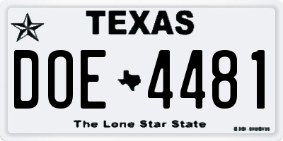 TX license plate DOE4481