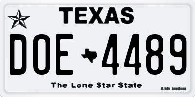 TX license plate DOE4489