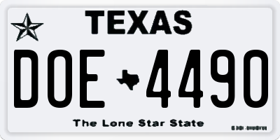 TX license plate DOE4490