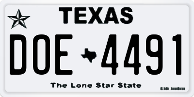 TX license plate DOE4491