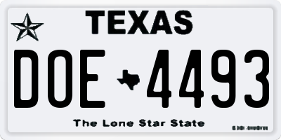TX license plate DOE4493