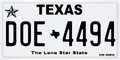 TX license plate DOE4494