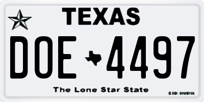 TX license plate DOE4497