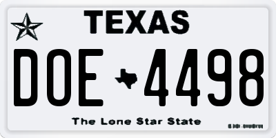 TX license plate DOE4498