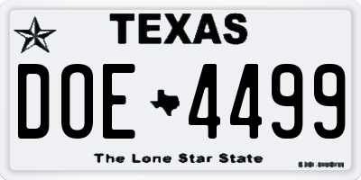 TX license plate DOE4499