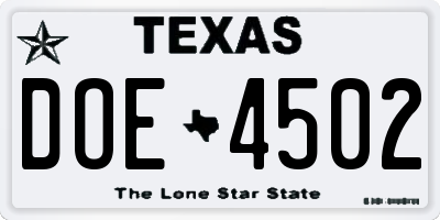 TX license plate DOE4502