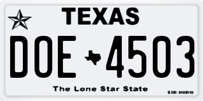 TX license plate DOE4503