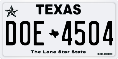 TX license plate DOE4504