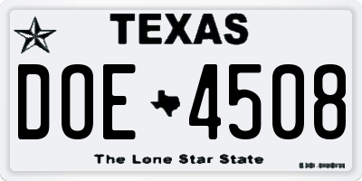 TX license plate DOE4508