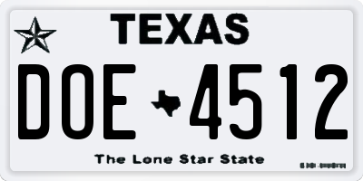 TX license plate DOE4512