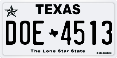 TX license plate DOE4513