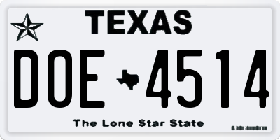 TX license plate DOE4514