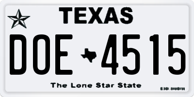 TX license plate DOE4515
