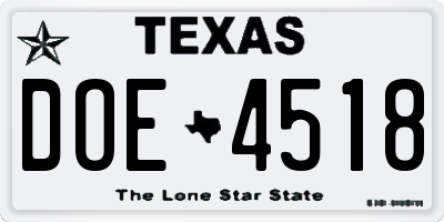 TX license plate DOE4518
