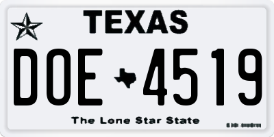 TX license plate DOE4519