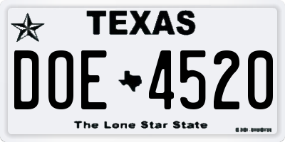 TX license plate DOE4520