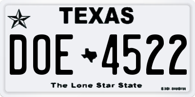 TX license plate DOE4522