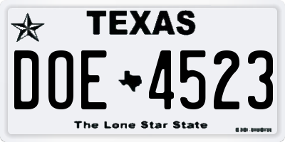 TX license plate DOE4523