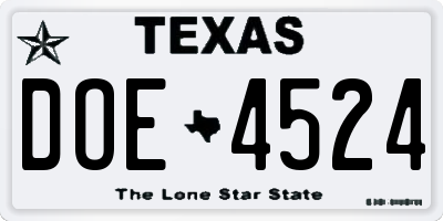 TX license plate DOE4524