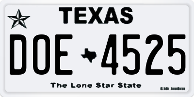 TX license plate DOE4525