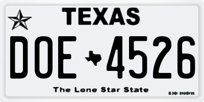 TX license plate DOE4526
