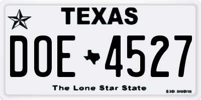 TX license plate DOE4527