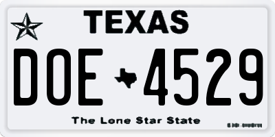 TX license plate DOE4529