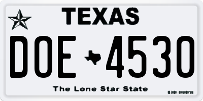 TX license plate DOE4530