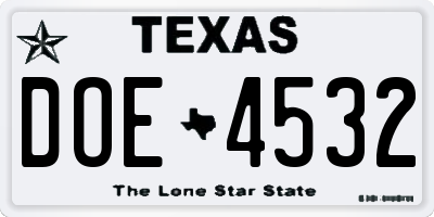 TX license plate DOE4532