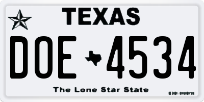 TX license plate DOE4534