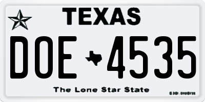 TX license plate DOE4535