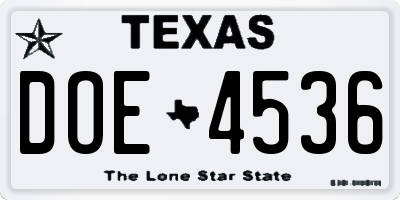 TX license plate DOE4536