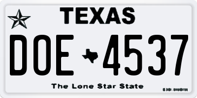 TX license plate DOE4537