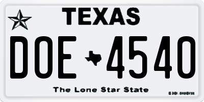 TX license plate DOE4540