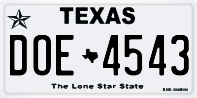 TX license plate DOE4543