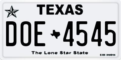 TX license plate DOE4545