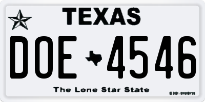 TX license plate DOE4546