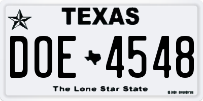 TX license plate DOE4548