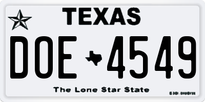 TX license plate DOE4549