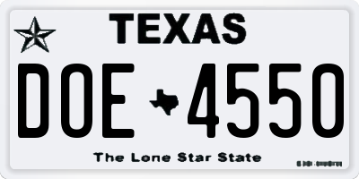 TX license plate DOE4550