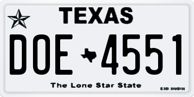 TX license plate DOE4551