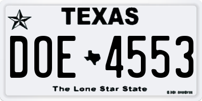 TX license plate DOE4553