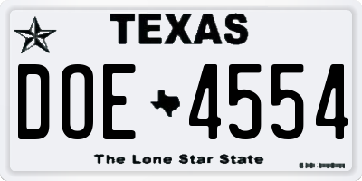 TX license plate DOE4554