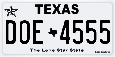 TX license plate DOE4555