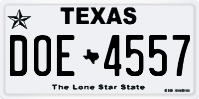 TX license plate DOE4557