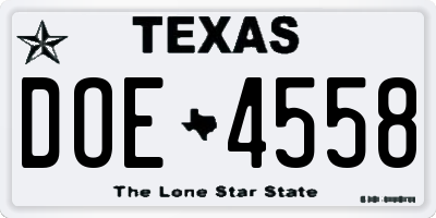 TX license plate DOE4558