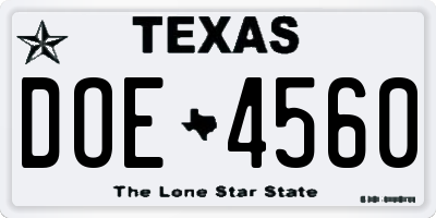 TX license plate DOE4560