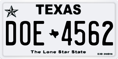 TX license plate DOE4562