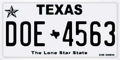 TX license plate DOE4563