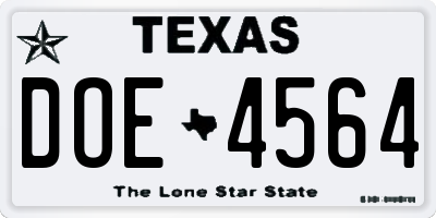 TX license plate DOE4564